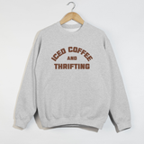 Iced Coffee & Thrifting Crewneck – Neutral Thrift Girl Sweatshirt