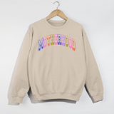 Retro Motherhood Sweatshirt | Colorful Collegiate Mom Crewneck